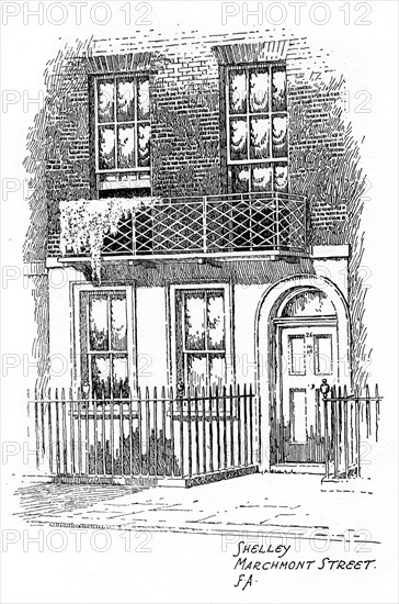 Percy Bysshe Shelley's house, Marchmont Street, Bloomsbury, London, 1912. Artist: Frederick Adcock