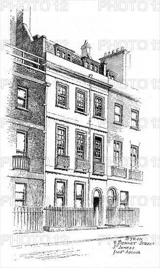 Lord Byron's house, 4 Bennet Street, St James', London, 1912. Artist: Frederick Adcock