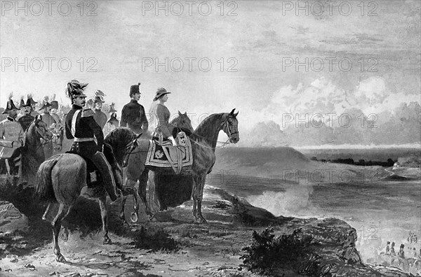 Queen Victoria reviewing her troops, Aldershot, 1856, (c1920). Artist: Unknown