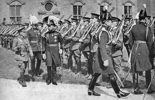 King George V (1865-1936) inspecting the OTC at Bangor University College, c1920s (1936). Artist: Unknown