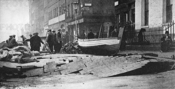 Flood damage on the Victoria Embankment, London, 1928 (1936). Artist: Unknown