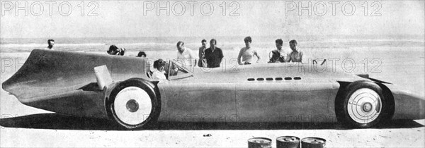 Sir Malcolm Campbell (1885-1948) in 'Bluebird', Daytona Beach, Florida, 7th March 1935 1936).  Creator