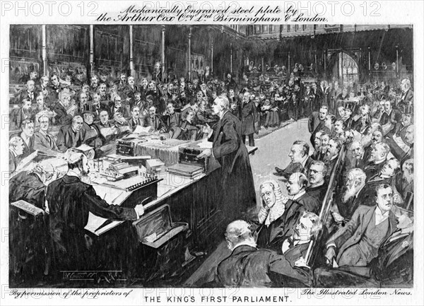 'The king's first parliament', 1902-1903. Artist: Arthur Cox Illustrating Co