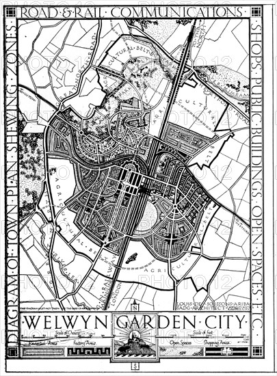 Map of Welwyn Garden City, Hertfordshire, England, 1926. Artist: Unknown