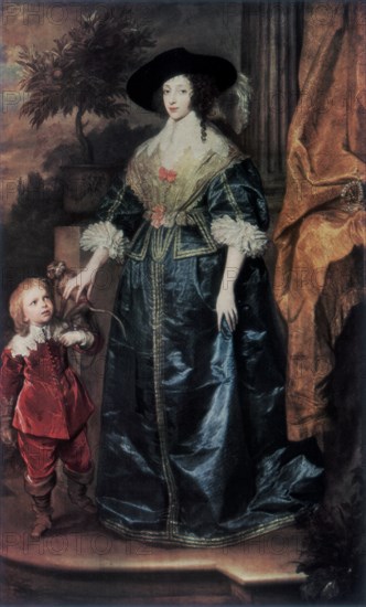 'Queen Henrietta Maria and her dwarf Sir Jeffrey Hudson', c1633, (1927). Artist: Anthony van Dyck