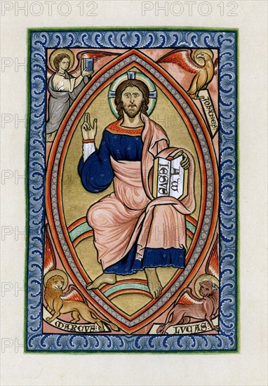 Christ in glory with the symbols of the four Evangelists, c1200. Artist: Unknown