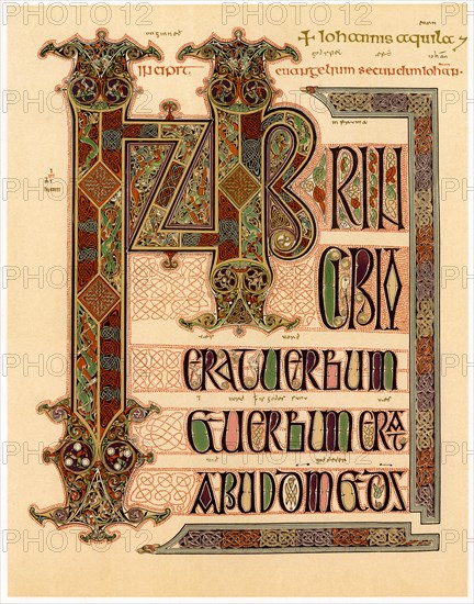 Initial page from the Lindisfarne Gospels, late 7th or early 8th century. Artist: Unknown