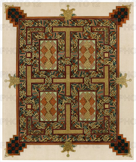 Page from the Lindisfarne Gospels, 710-721 AD. Artist: Unknown