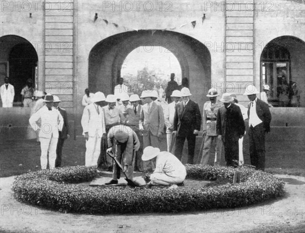 The Prince of Wales planting a tree at the Kumasi Church College, Ghana, 1926. Artist: Unknown