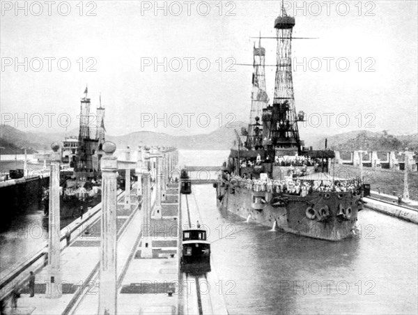 United States Men-Of-War passing through a lock, Panama Canal, Panama, 1926. Artist: Unknown