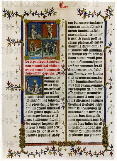 Text page with biblical scenes, late 14th century. Artist: Unknown