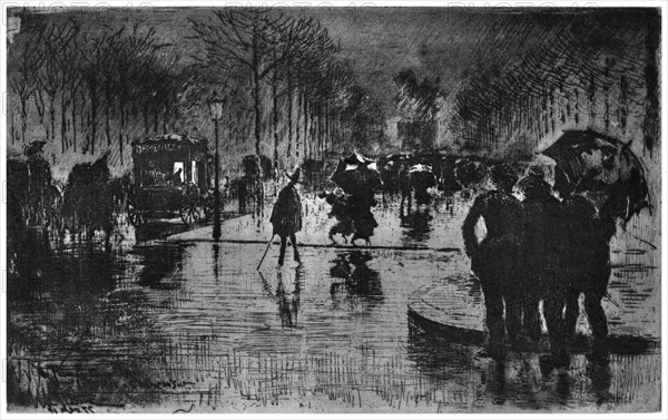 'Retour des Champs-Elysees', c1870-1900 (1924). Artist: Felix Hilaire Buhot