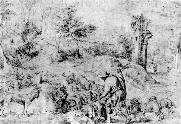 'Landscape with Shepherd and Flock', c1520, (1937). Artist: Titian