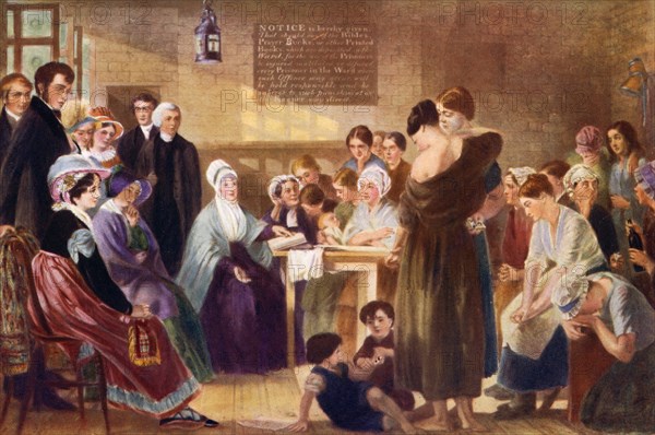 Elizabeth Fry (1780-1845) visiting Newgate Prison, 1926. Artist: Unknown