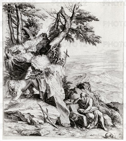 'Landscape with St Jerome', 16th century, (1937). Artist: Cornelis Cort