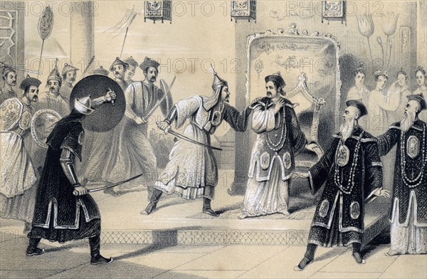 'The Emperor Weit-Soong and his court, taken prisoners by the Tartars', 1847. Artist: JW Giles