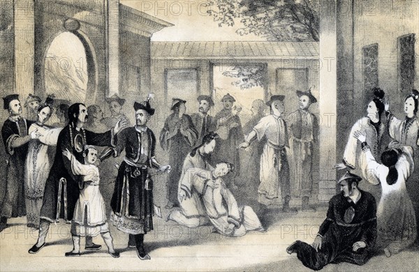 'The Chinese people sold for slaves by the Tartars, after their conquest by Zinguis-Khan', (1847).Artist: B Clayton