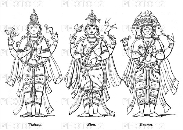 Vishnu, Shiva, and Brahma, 1847. Artist: Robinson