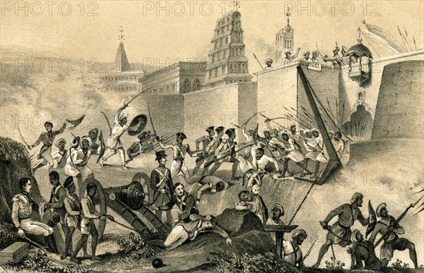 'The last effort of Tippoo Saib at Seringapatam', 1799, (1847). Artist: Unknown