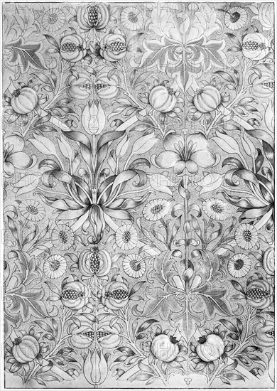 Lily and pomegranate pattern wallpaper, 1887 (1934).Artist: William Morris