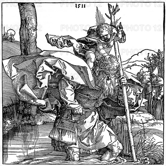 'St Christopher carrying the Infant Christ', 1511, (1936). Artist: Albrecht Dürer