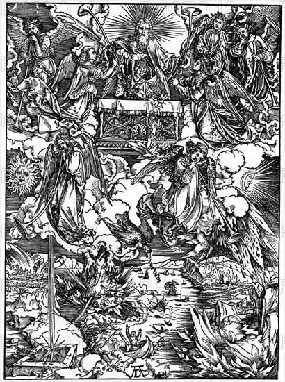 'The Opening of the Seventh Seal, The Seven Angels with the trumpets', 1498, (1936). Artist: Albrecht Dürer