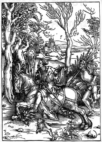 The Knight and the Landsknecht (Soldier Servant)', 1497-1498, (1936). Artist: Albrecht Dürer