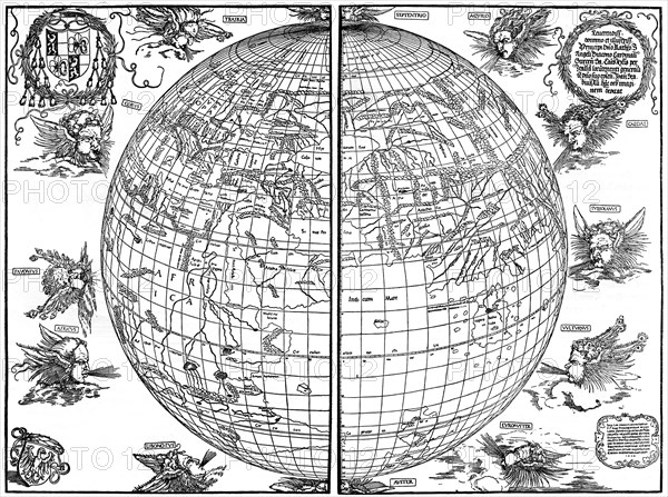 Johannes Stabius map of the world, 1515, (1936). Artist: Albrecht Dürer