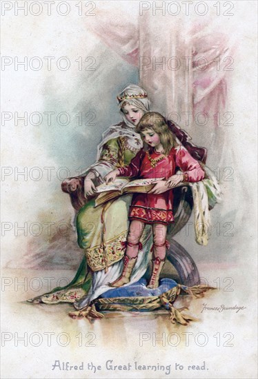 'Alfred the Great learning to read', 1897.Artist: Frances Brundage
