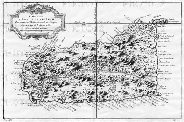 A map of  St Lucia, the West Indies, 1758.Artist: N Bellun