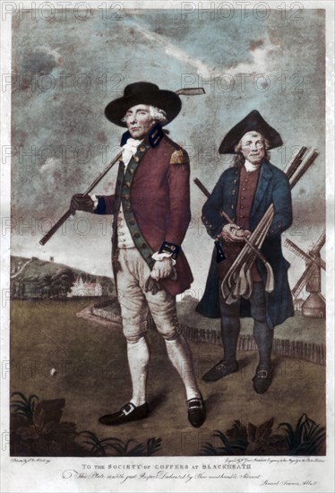 A golfer and his caddie, c1770-c1810.Artist: Valentine Green