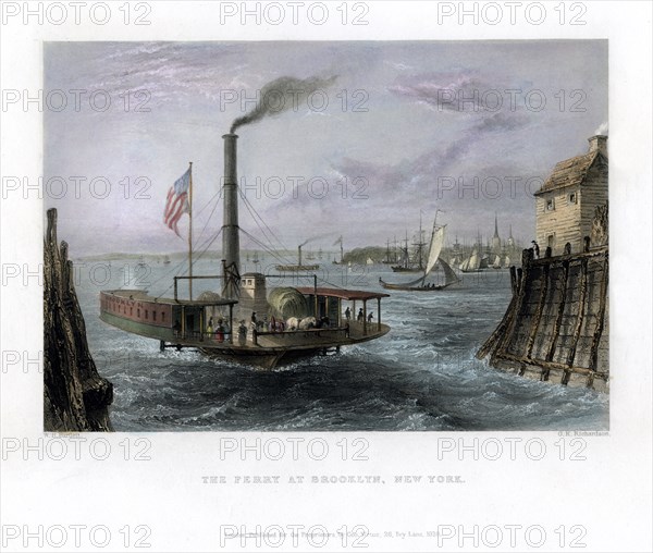 The Ferry at Brooklyn, New York, USA, 1838.Artist: George Richardson