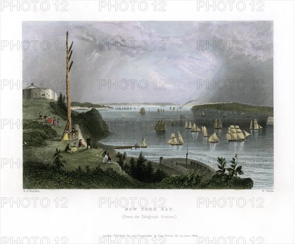 New York Bay as seen from the Telegraph Station, USA, 1838.Artist: R Wallis