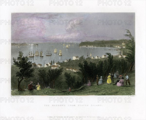 The Narrows as seen from Staten Island, New York, USA, 1837.Artist: E Finden