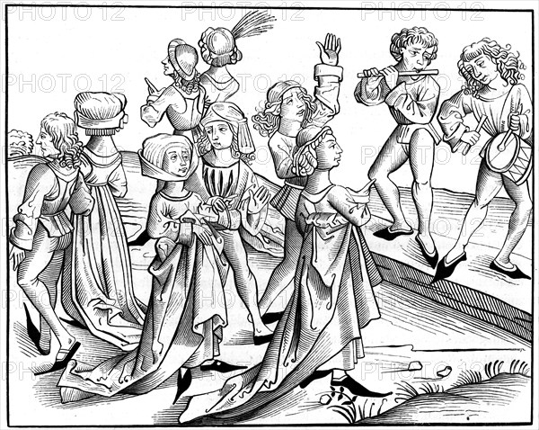 Christmas Eve dance, 1493 (1849).Artist: Pierre Wolgmuth