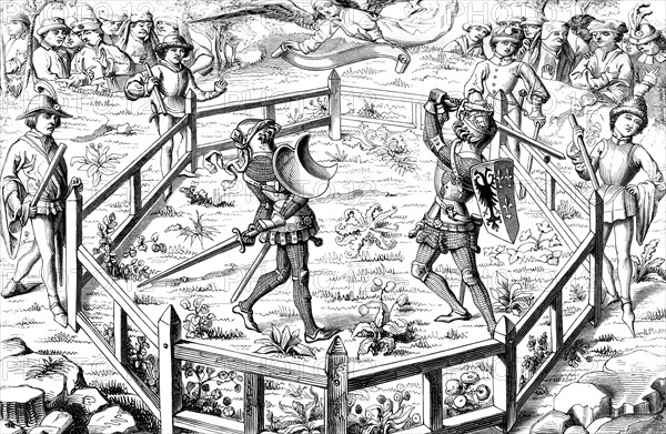 Single combat subjected to the judgement of God, 15th century (1849). Artist: Unknown