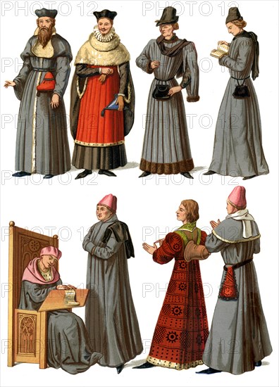 Doctors and servants, 14th-16th century (1849).Artist: Edward May