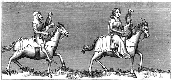 A lady setting out hawking, 14th century (1849). Artist: Unknown