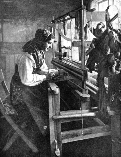 Woman using a loom, Sweden, 1936. Artist: Unknown