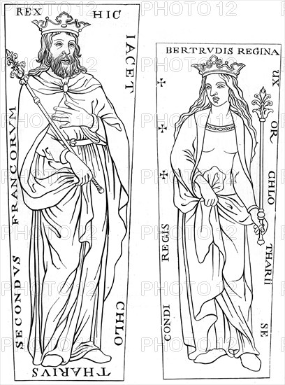 King Clotaire II (584-629) and Bertude (575-604), 12th century (1849). Artist: Unknown