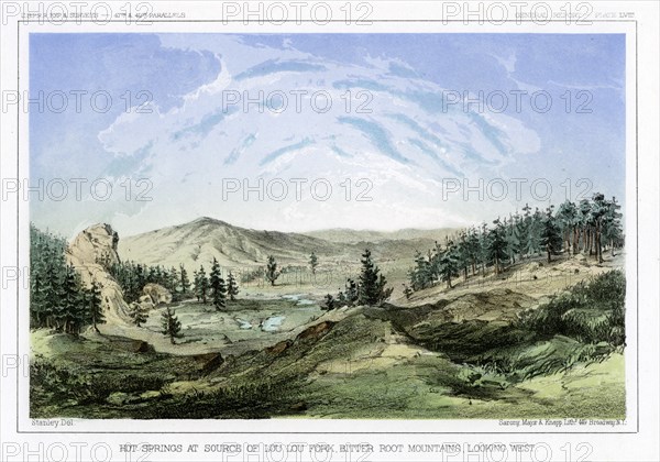 Hot Springs at their source in Lou Lou Fork, Bitterroot Mountains, Montana, USA, 1856.Artist: John Mix Stanley