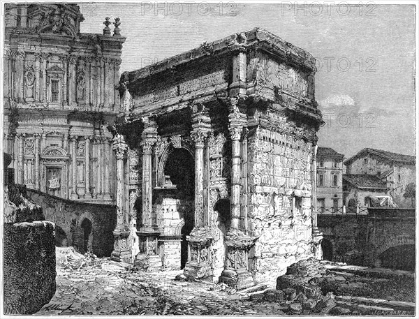 The Arch of Septimius Severus, Roman Forum, Rome, Italy, late 19th century.Artist: J Cauchard