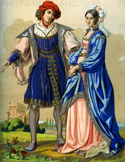 A noble French couple at the end of the 15th century (1849).Artist: Edward May