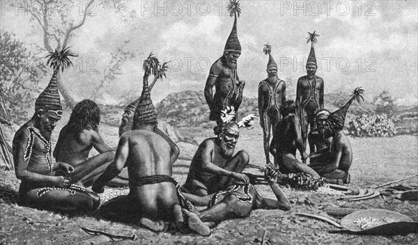 Arunta tribesmen of central Australia preparing a new corroboree, 1922. Artist: Baldwin Spencer
