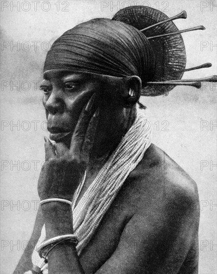 Queen Nenzima of the Mangbetu, Belgian Congo (Congo Republic), 1922.Artist: H Lang