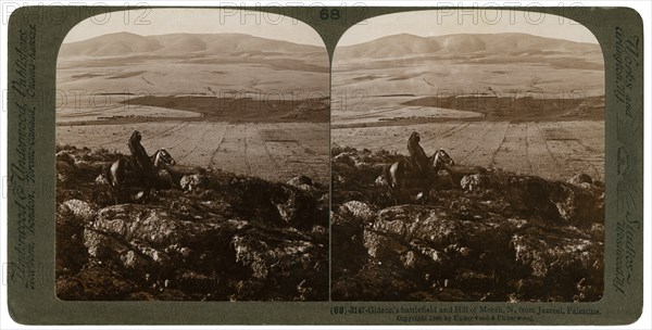 Gideon's battlefield and the Hill of Moreh, north from Jezreel, Palestine, 1900.Artist: Underwood & Underwood