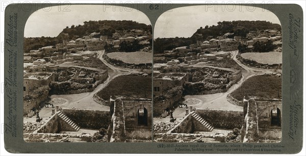 Ancient royal city of Samaria, where Philip preached Christ, looking west, Palestine, 1900.Artist: Underwood & Underwood