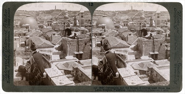 Jerusalem and the Mount of Olives, looking east from the Latin Hospice, Palestine, 1900s.Artist: Underwood & Underwood