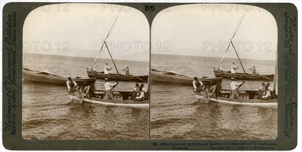 Fishermen on the Sea of Galilee, Palestine, 1900.Artist: Underwood & Underwood