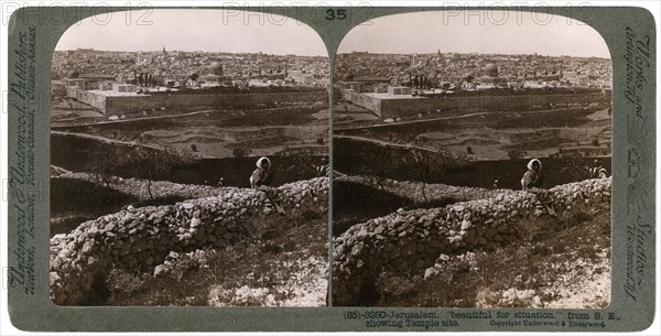 Jerusalem, as seen from the south-east, showing the site of the temple, Palestine, 1900s.Artist: Underwood & Underwood